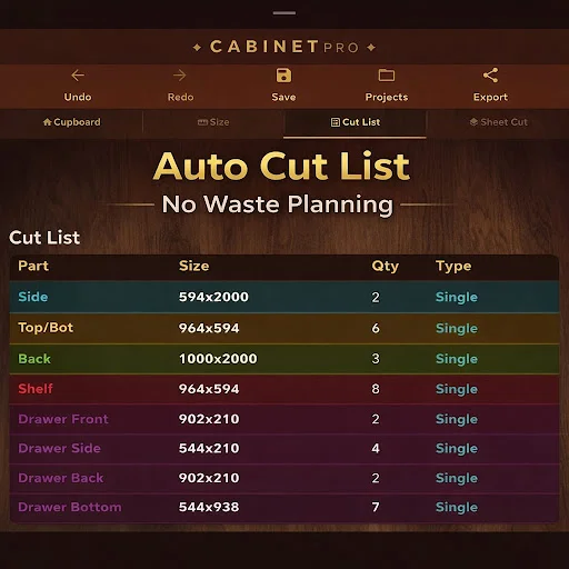 Cabinet & Cupboard Cut List ডাউনলোড করুন – সেরা কাট লিস্ট ক্যালকুলেটর - Screenshot 7