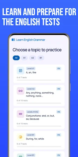 English Grammar Tests A1-B1 ডাউনলোড করুন – ২০০০+ প্রশ্ন - Screenshot 1