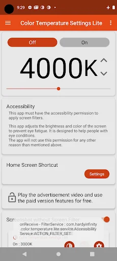 Color Temperature Setting Lite ডাউনলোড করুন – চোখের আরামের জন্য সেরা অ্যাপ - Screenshot 1