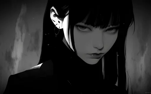 Goth Anime Girl Monochrome Live Wallpaper ডাউনলোড করুন - Screenshot 1