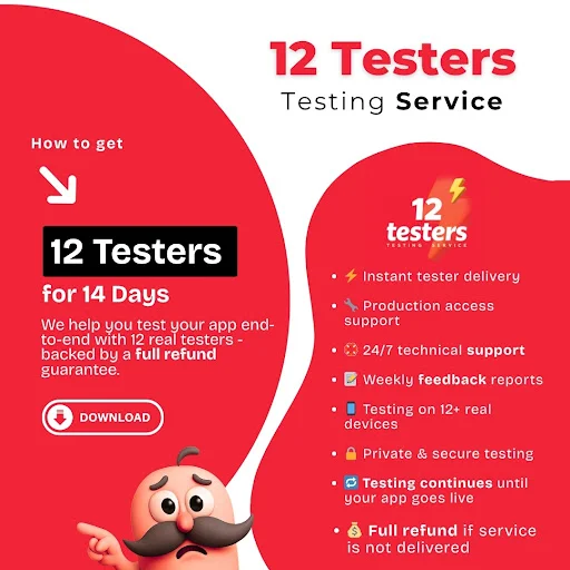 12 Testers Closed Testing ডাউনলোড করুন – দ্রুত অ্যাপ পাবলিশিং - Screenshot 1