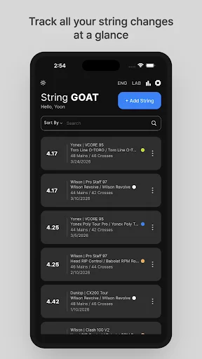 String GOAT ডাউনলোড করুন – র‍্যাকেট স্ট্রিং ট্র্যাকার ও এআই পরামর্শ - Screenshot 1