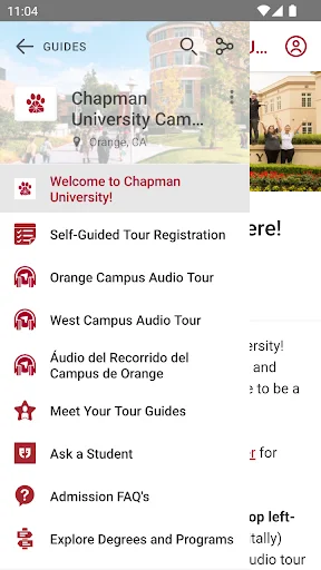 Chapman University Visitors ডাউনলোড করুন – ক্যাম্পাস ট্যুর ও ইভেন্ট গাইড - Screenshot 1