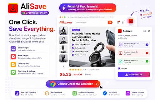 AliSave – AliExpress ও Alibaba থেকে ছবি ও ভিডিও ডাউনলোড করুন - Screenshot 1
