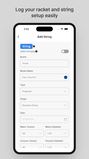 String GOAT ডাউনলোড করুন – র‍্যাকেট স্ট্রিং ট্র্যাকার ও এআই পরামর্শ - Screenshot 2