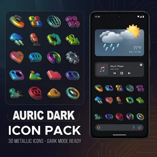 Auric Dark – 3D Icon Pack ডাউনলোড করুন – প্রিমিয়াম আইকন - Screenshot 1