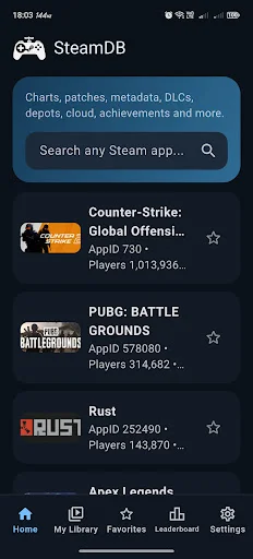 Steam Database – Stats & DB ডাউনলোড করুন – মোবাইল গেমারদের সেরা টুল - Screenshot 1