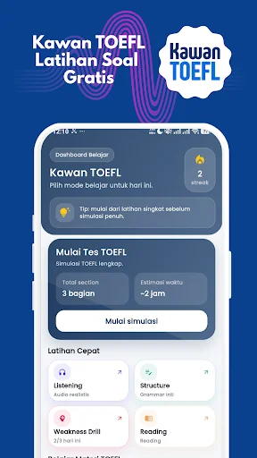 Kawan TOEFL ডাউনলোড করুন: সেরা TOEFL প্রস্তুতি ও অনুশীলন অ্যাপ - Screenshot 1