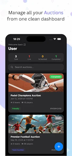 Auction League অ্যাপ ডাউনলোড করুন – লাইভ স্পোর্টস অকশন ম্যানেজমেন্ট - Screenshot 1